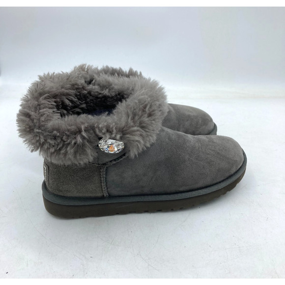 UGG Mini Bailey Button Bling 1003889 Gray Mouton - Women's Boots Size 8 - Picture 10 of 10